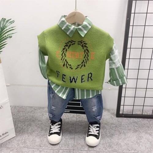 Spring Autumn Children Boys Clothing Sets Cotton Kid Boys Clothes Sets 3Pcs Knitted vest + Shirt + Pants Toddler Clothes Suit