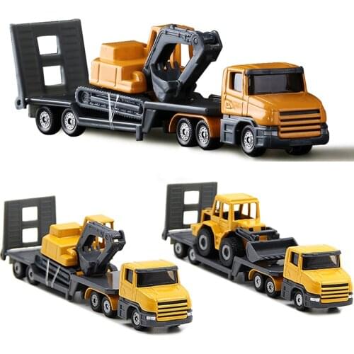 1:87 SIKU1611 Alloy Construction Vehicle Simulation Trailer Excavator Truck Models Engineering Transporter Toys For Children