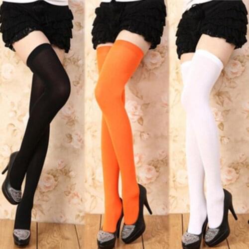 Summer Women Stocking Underwear Black Red Color Elastic Acrylic Fiber Stretch Solid Color Thigh High for Party Stockings