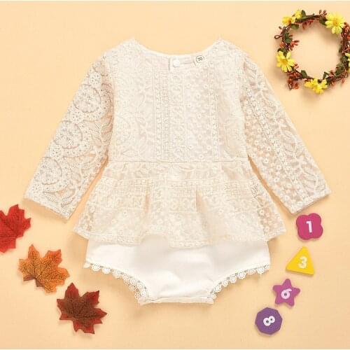 Summer Infant Jumpsuit Casual Lace Long Sleeve Baby Romper for Newborn Baby Girl Boy 0-24M Unisex Solid Color Toddler Costume