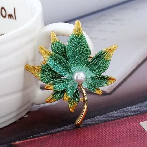 Korean fashion brooch, colorful double layer maple leaf pearl clothing pin, womens high-end blazer, corsage, accessories, gifts