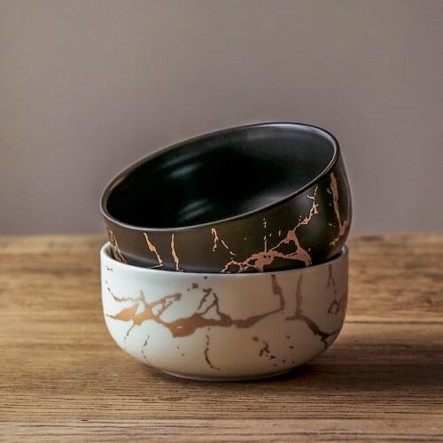 Marble Ceramic Bowl Home Tableware Set Nordic Style Porcelain Breakfast Rice Dinner Noodle Soup Round Bowls