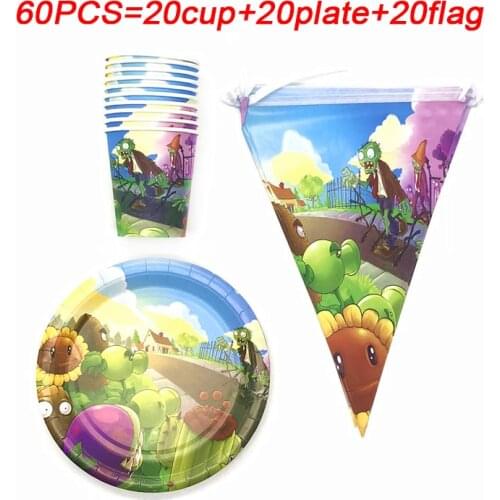 Plants Monster Game Theme Disposable Tableware Set Paper Plates Cups Baby Shower Birthday Party Supplies Decoration Banner