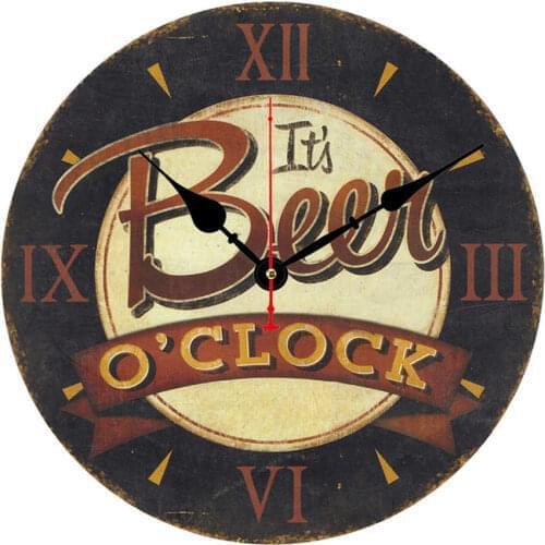 Vintage Rustic Wooden Wall Clock Horloge Its Beer O'clock Home Decor Watches Arabic Numeral Wall Clock Orologio Da Parete