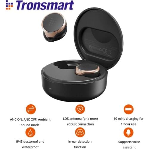 Active Noise Cancelling Earphone Tronsmart Apollo Bold Feedforward + Feedback ANC TWS Earbuds Volume Control Voice Assistant