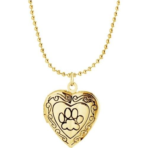 2020 New Cat Dog Paw Footprint Heart Pendant Memory Photo Frame Locket Necklace Fashion Pet Jewelry (Can Drop Shipping)