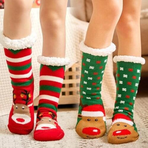 2022 New Christmas Cartoon Socks Autumn Winter Warm Socks Thickened Plus Velvet Home Sleep Sock Non-slip Floor Carpet Socks
