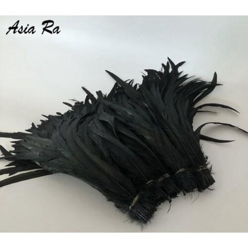 Factory Wholesale 100pieces/lot 40-45cm(16~18inch) Length Top Quality Dyed Black Rooster Tail Feathers chicken cock feather