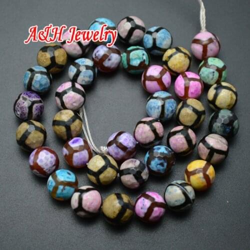 Colorful Agate Tortoise shell Veins Faceted Round Stone Beads For Jewelry Making Materials 5 Strands