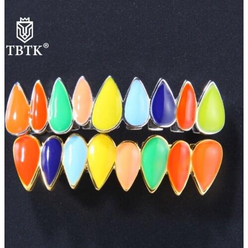 TBTK Multi-colored Water Drip Shape Grills 9 Top Teeth&8 Bottom Teeth Dental Braces Punk Fashion Body Jewelry Teeth Sets Unisex