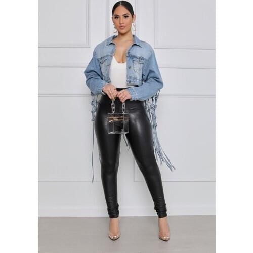 RMSFE 2021 Women Long Sleeve Lapel Back Mesh Tassel Fashion Casual Denim Coat Outwear