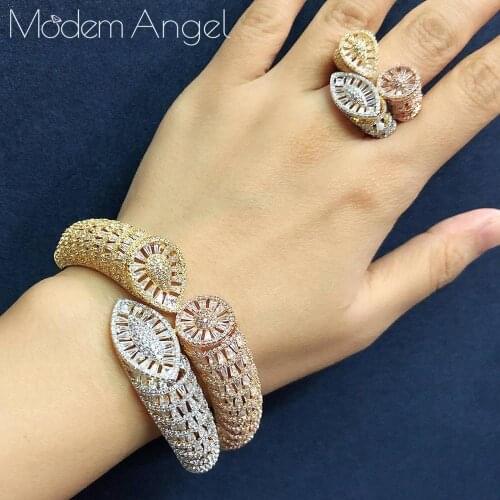 ModemAngel Luxury African Bangle Ring Sets Fashion Dubai Bridal Jewelry Sets For Women Wedding brincos para as mulheres