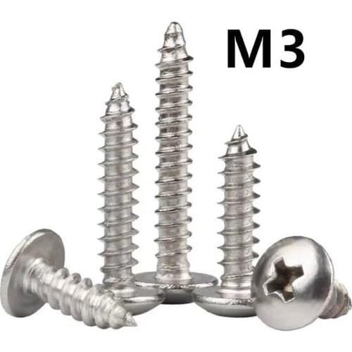 100pcs/lot M3x6/8/10/12/14/16/40mm TA 304 stainless steel Phillips Truss Head (cross Recessed Mushroom Head) Self Tapping Screws
