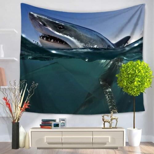 SHome Decor Polyester Fabric Sea Shark Tapestry Wall Hanging Throw Bohemian Door Curtain Bedspread home decoration Blue Ocean