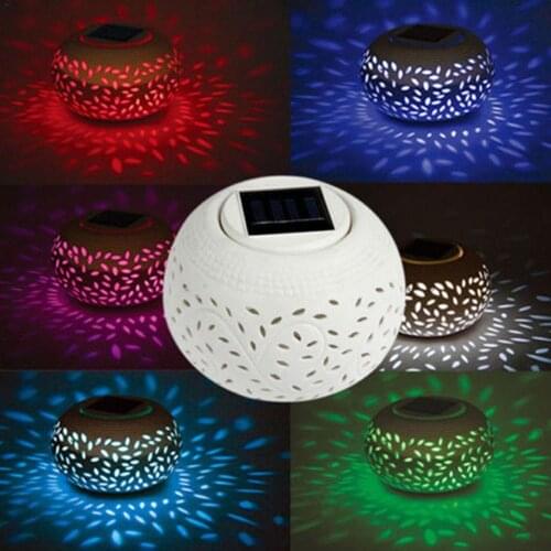 Solar Light Outdoors Garden Lawn Yard Decorative Lamps Night Colorful Light Hollow Ceramic LED Waterproof Energy Saving Lampara