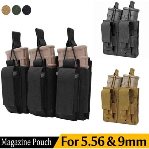 Tactical 9mm 5.56mm Molle Magazine Pouch Double/Triple Rifle Pistol Mag Pouch for M4 M16 AK AR G2C Glock 2-Layer Mag Holster