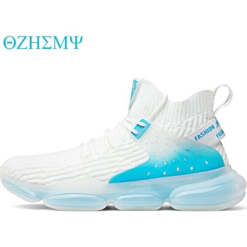High-top Mens Sneakers Color Soles Lace-up Casual Mens Platform Shoes Breathable Woven Mesh Cloth Walking Travel Street Shoes