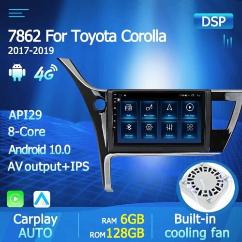 Yelloberry built in carplay Android 10 car radio 8 core Multimedia Navigation For Toyota Corolla 2017 2018 2019 GPS stereo BT FM
