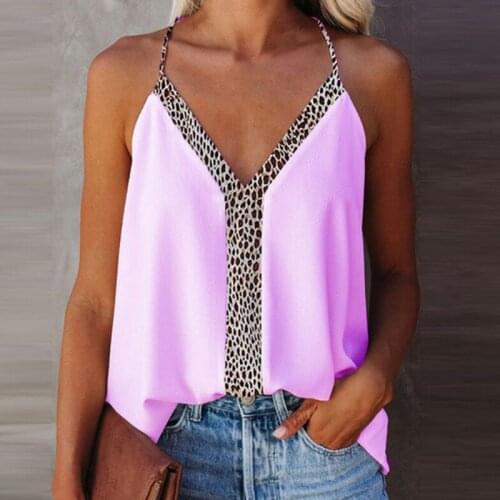 Summer Top Womens Sling Blouses Femme Sexy V Neck Leopard Print Femme Backless Spaghetti Strap Sleeveless Casual Tops Halter