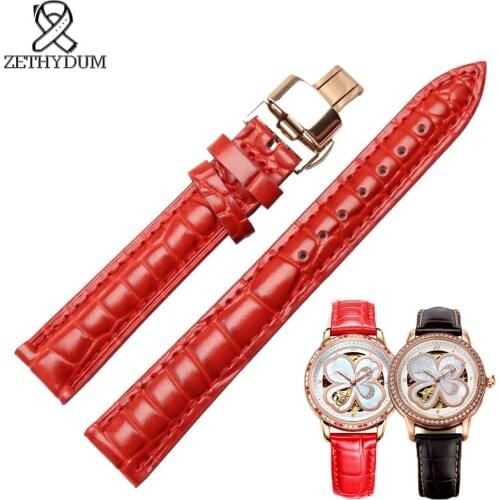 Womens leather watch strap 14 16 18 20 22mm Latest charm genuine leather wine red acelet wristwatches belt butterfly clasp