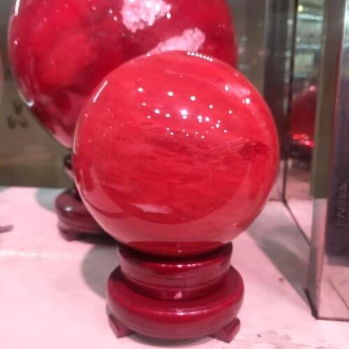 100mm red smelting crystal ball natural feng shui magic healing crystal ball, gem + bracket