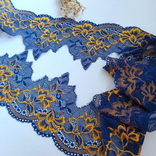 2M Orange Flower Blue Mesh Embroidery Lace Trims Fabric Bra Collar Decoration Material 10cm Width Pattern Sewing Accessories