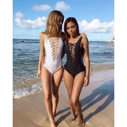 2020 Summer Womens Bikini Set Bandage One Piece Swimsuit Monokini Push Up Padded Bra Swimwear