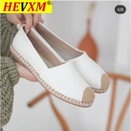 2021 Leather Loafers Women Spring Flat Shoes Beef Tendon Bottom Slip on Shallow Fisherman Shoes Hemp Leisure Loafers Flats