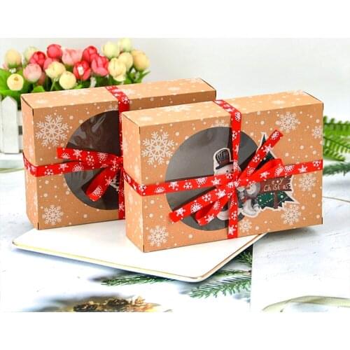 24Pcs Christmas Cookie Boxes Gift Boxes Cupcake Boxes With Clear Window Xmas Party DIY Cake Boxes Decorative Kraft Paper Boxes