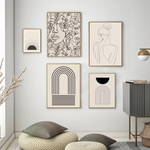 Abstract Line Drawing Art Prints Boho Poster Mid Century Bohemian Terracotta Canvas Painting Wall Pictures Living Room Decor
