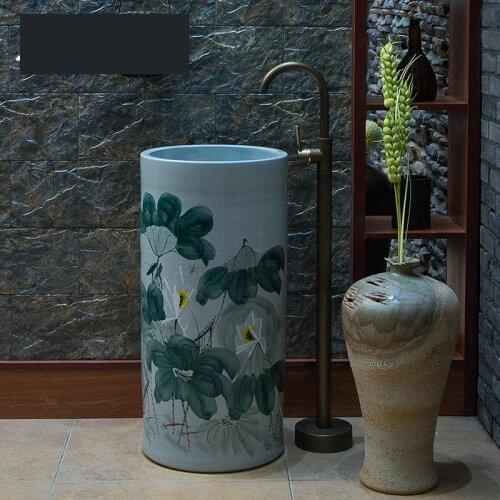 Antique Art Basin Integral Floor Pedestal Basin Balcony Toilet Outdoor Washing basin Pedestal bowl sinks lotus pattern