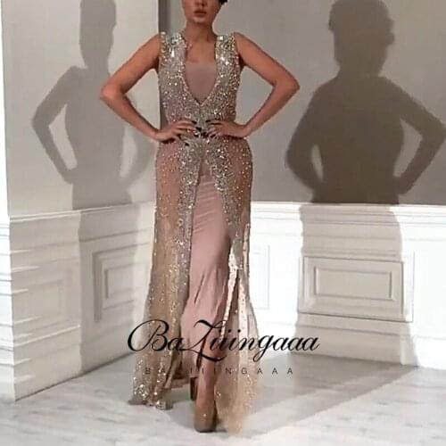 BAZIIINGAAA Luxury Ball Gown Long Woman Gown 2021 Sequins Evening Dresses Parties Robe de bal Plus Size Prom Party Gowns