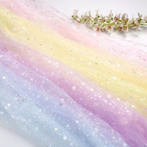 Glitter Star Printing Tulle Fabric 155cm Width for Girls Summer Dress Princess Dress Handmade DIY Clothing Decoration Fabric
