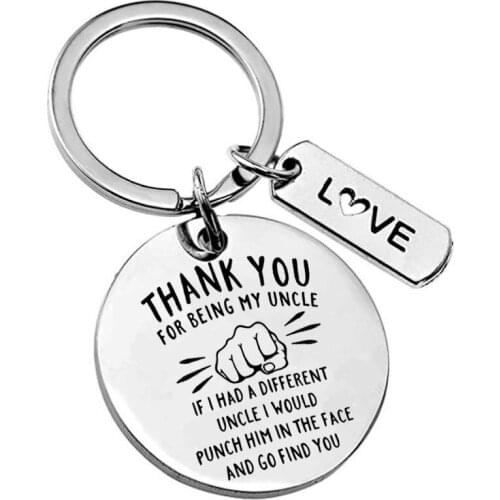 To My Uncle Keychain Thank You for Being My Uncle Letter Print Stainless Steel Pendant Keyring
