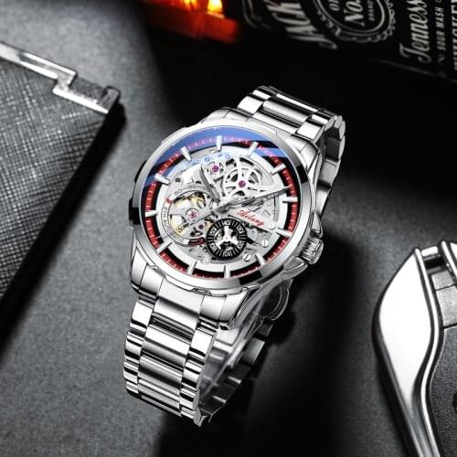Relogio Masculino AILANG Automatic Watches Mechanical Men Waterproof Business Sports Wristwatches Silver Skeleton Watch New 2021