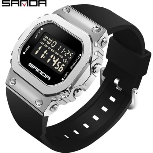 SANDA Unisex Watches Digital Watches Men Sports Metal Square Design 5BAR Waterproof Male Electronic Watches Relogio Masculino