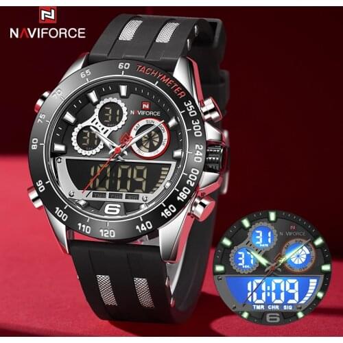 NAVIFORCE Digital Sport Watches Mens Fashion Silicone Strap Waterproof LED Luminous Wristwatch Quartz Chronograph Big Face Clock