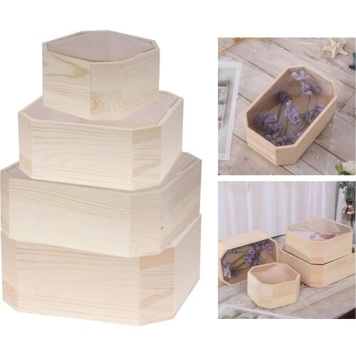 Decor Wooden Box w/ Lid Jewelry Storage Boxes Ring Necklace Flower Organizer
