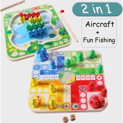 2019 Wooden 2 in 1 Magnetic Fishing Board Game +Aircraft Game Early Education Toys Magnetic Fishing Wooden Puzzle Toy Gift New