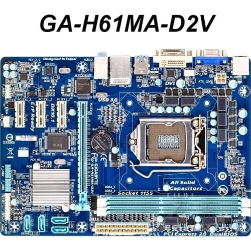 For GIGABYTE GA-H61MA-D2V LGA 1155 H61 Original Motherboard DDR3 RAM SATAII PC Motherboard Desktop Used i3 i5 i7 CPU 16G