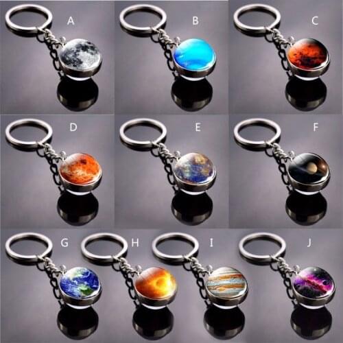 Double Sided Solar System Planet Keyring Nebula Space Keychain Moon Earth Sun Mars Art Picture Glass Ball Car Key Chain