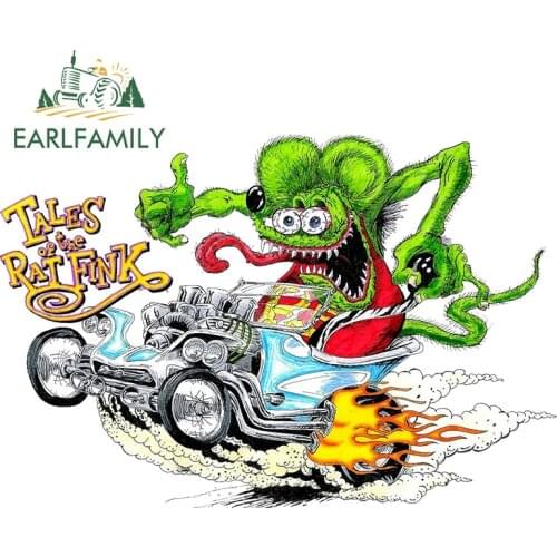 EARLFAMILY 13cm x 8.6cm for Rat Fink Cartoon Graphics Car Stickers Vinyl Waterproof Sunscreen Windows Decal Car Door Protector