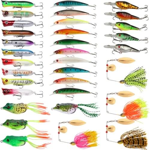 Goture 31pcs/33pcs Fishing Lure Set Amazing Quality Freshwater Hard And Soft Fishing Lure Kit Minnow ,Popper