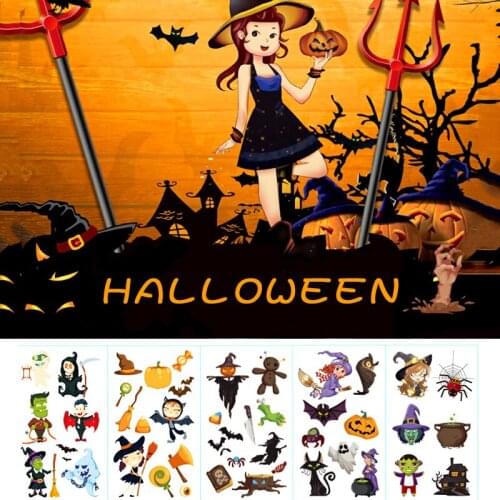 Hot Halloween Pumpkin Tattoo Stickers Ghost Witch Boys Girls Party Waterproof Temporary Body Art Fake Tattoo Stickers Kids Gifts
