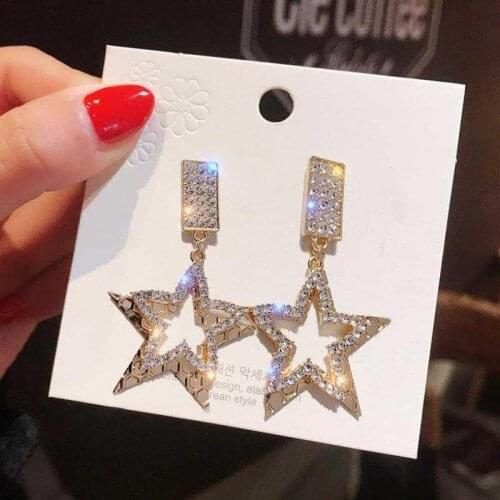 Hot Sale Hollow Crystal Five-pointed Star Drop Earrings for Women Rhinestone Earring Long Big Star Fashion Wedding Party Jewelry