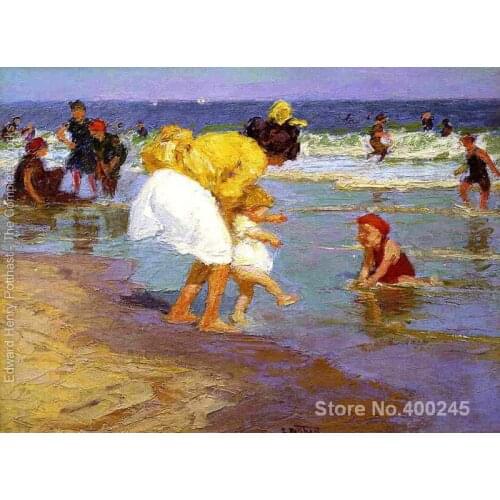 Oil Painting impressionism Children At the Seashore Edward Henry Potthast Hand painted High quality