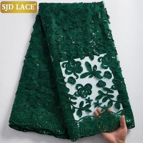 SJD LACE Green 3D African Lace Fabric High Quality Sequins French Mesh Lace Fabric Popular Soft Milk Silk Tulle For Party A2347