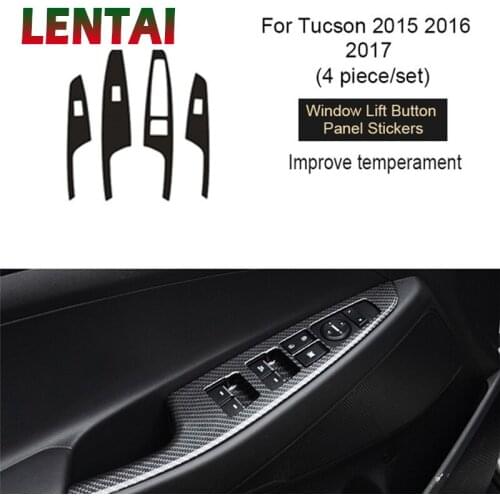 LENTAI 4x Auto Car Styling Carbon Fiber Window Lifter Switch Botton Frame Sticker For Hyundai Tucson 2015 2016 2017 Accessories