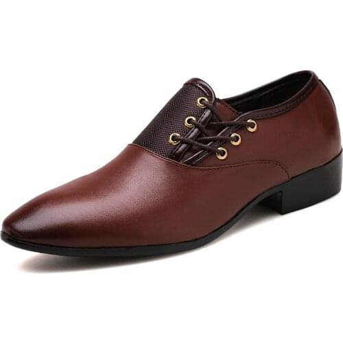 Fashion Concise Mens Leather Shoes Low Heel Pointed Toe Casual Business Shoes Italian Style Gentleman Elegant Footwear for Male