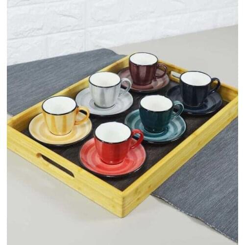 Marbel Tray - Bella 6 Pieces Cup Set | Porcelain - Bamboo | Home - Kitchen | Made in Turkey | Free Shipping